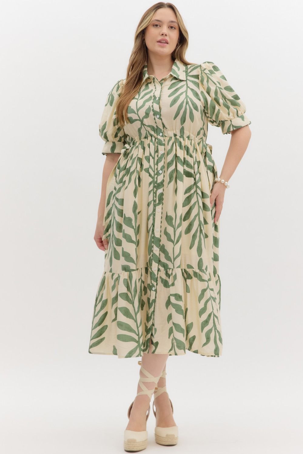 Tan and Green Leaf Dress
