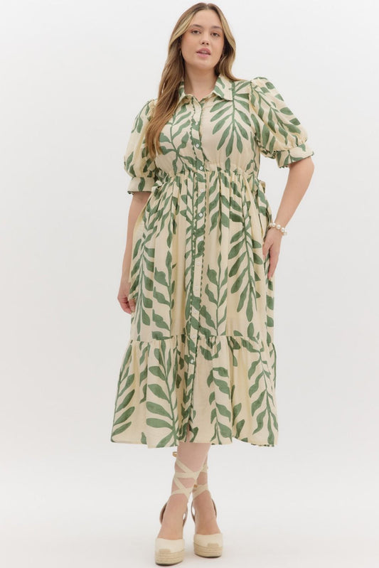 Tan and Green Leaf Dress
