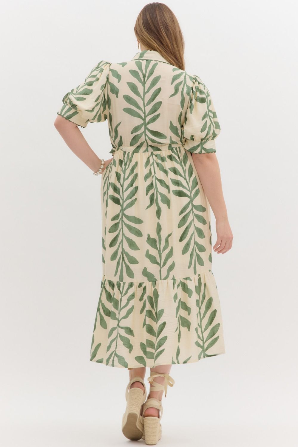 Tan and Green Leaf Dress