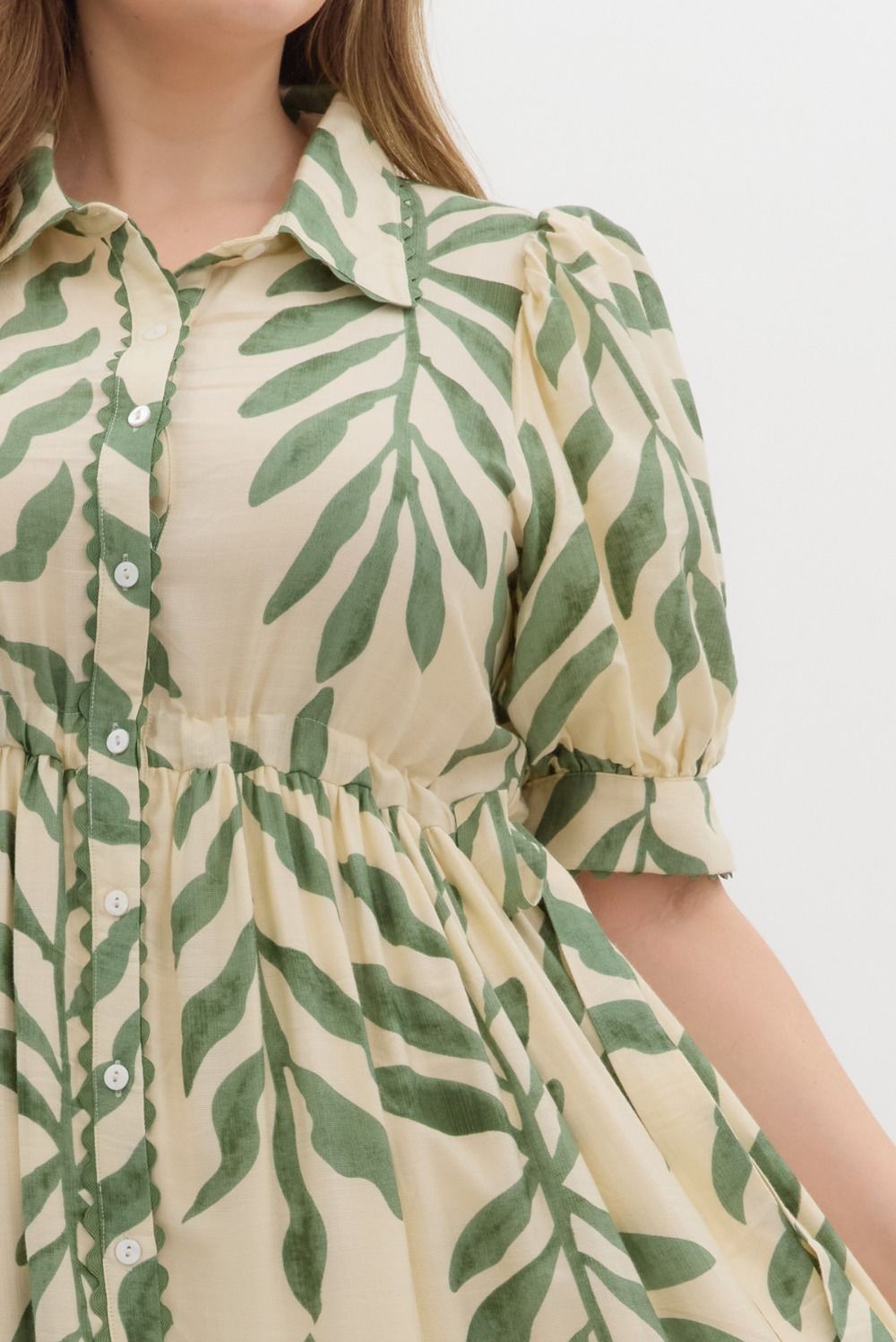 Tan and Green Leaf Dress