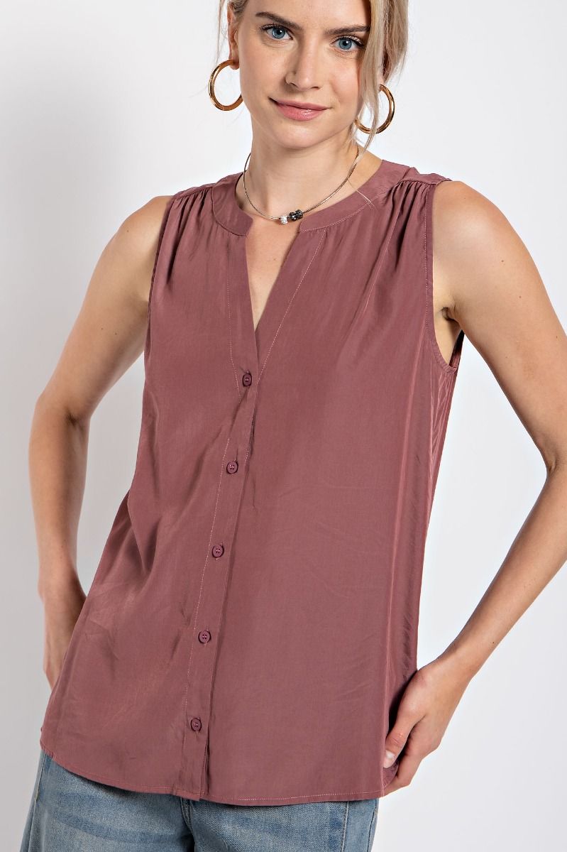 EASEL SLEEVELESS WASHED SATIN BLOUSE TOP