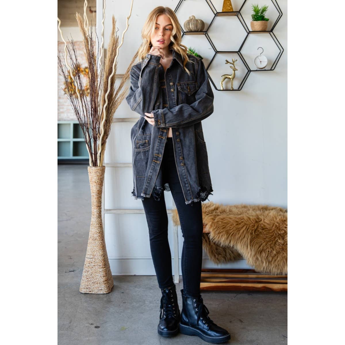 Medium Washed Denim Western Shirts Jacket