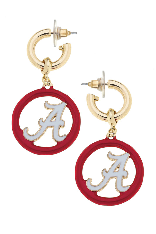 Alabama Crimson Tide Logo Medallion Drop Hoop Earrings