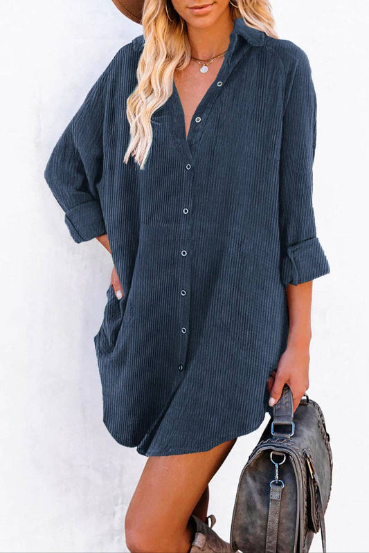 Corduroy Long Sleeve Shirt Dress