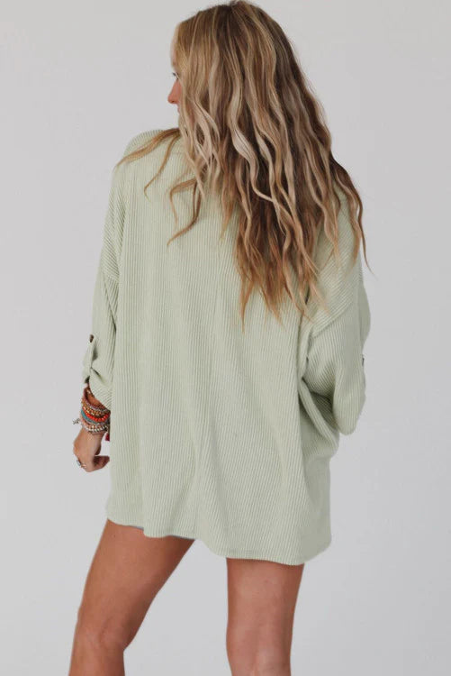 Green Ribbed Oversized Top
