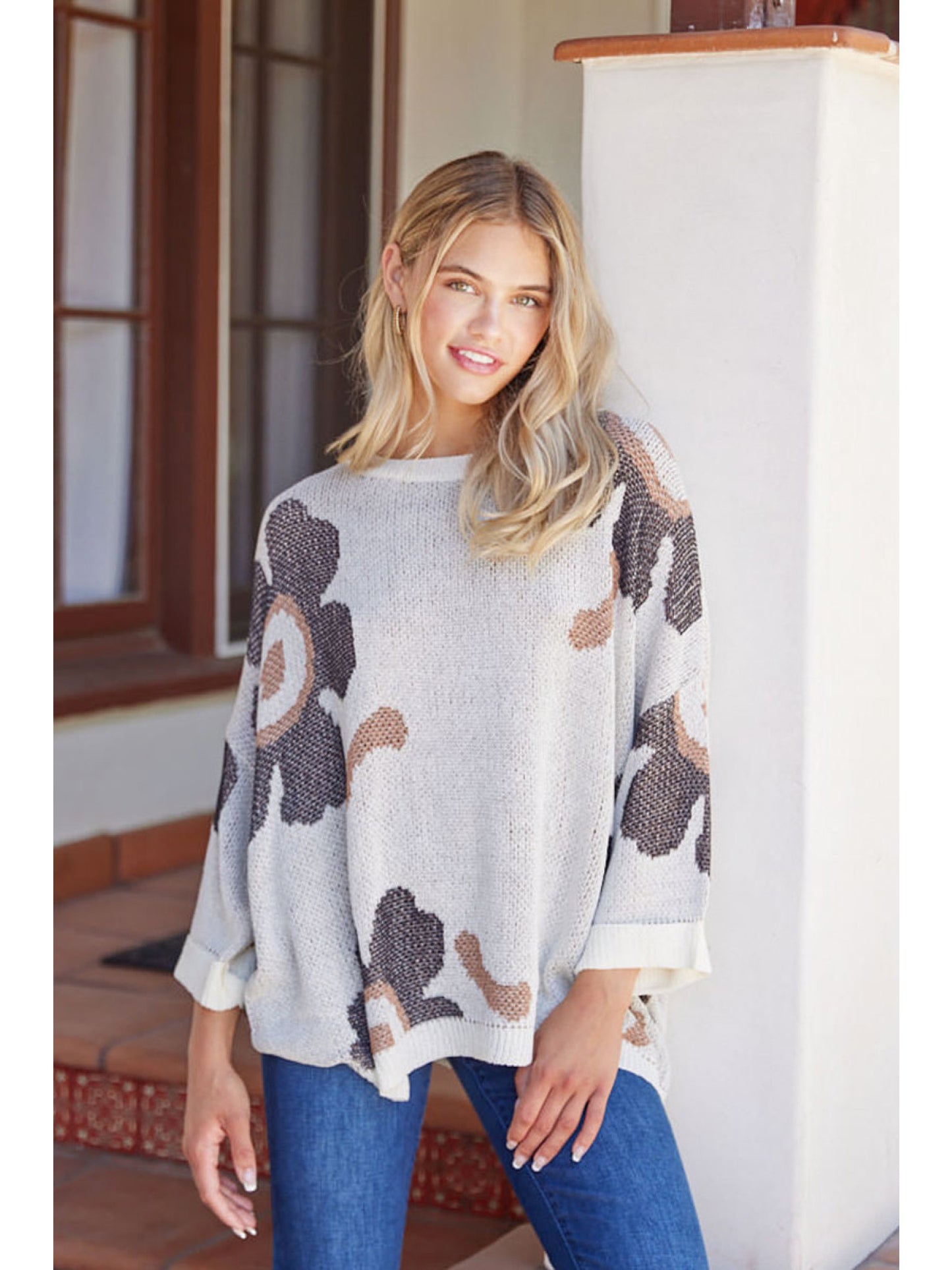 Flower Print Pullover Sweater