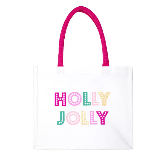 Holly Jolly Gift Tote White/Multi 12x10x8