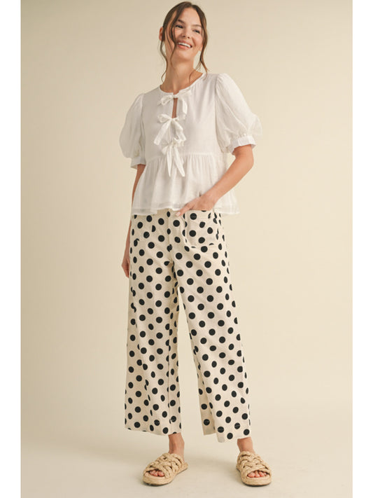 Polka dot print wide leg pants