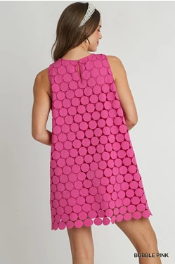 Polka Dot Lace Shift Sleeveless Dress with Back Keyhole