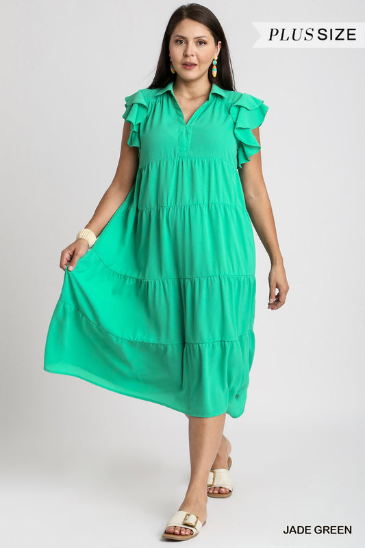 Short Sleeve Tiered Midi Dress - Plus