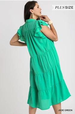 Short Sleeve Tiered Midi Dress - Plus