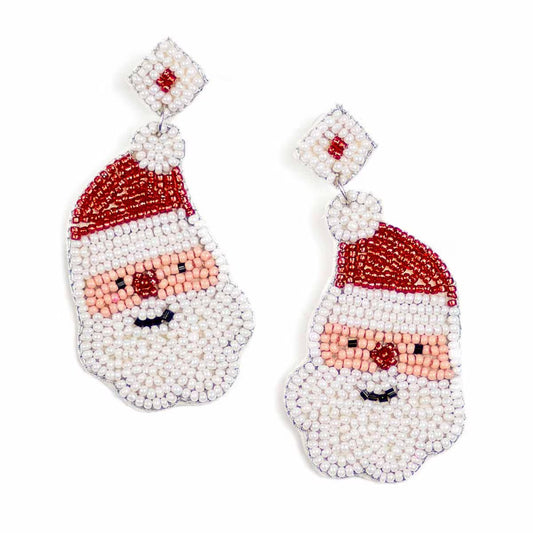 Santa Beaded Earrings in Red & White