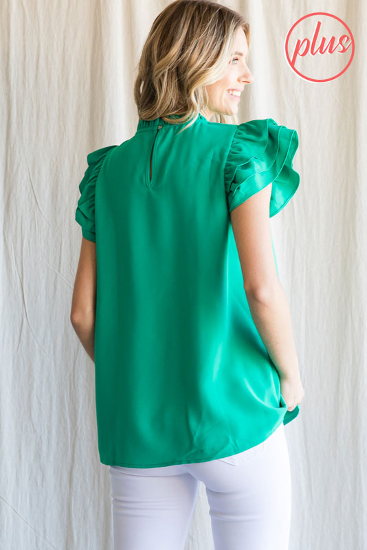 Emerald short sleeve ruffle shirt