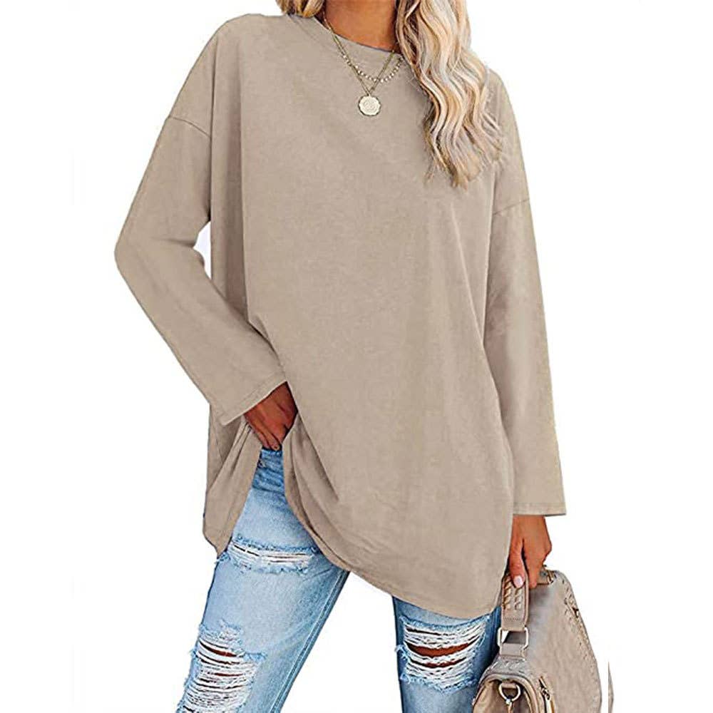 Cotton basic R-neck long sleeve t-shirt base oversized tee