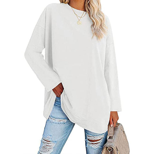 Cotton basic R-neck long sleeve t-shirt base oversized tee