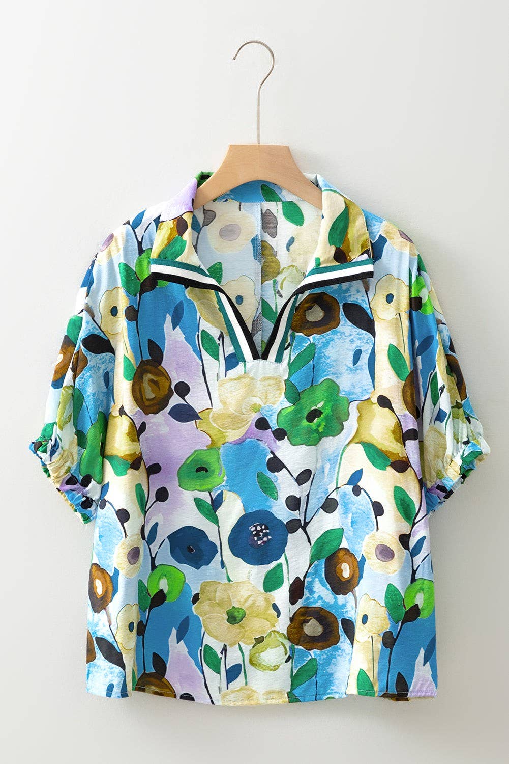 Floral V-Neck Short Sleeve Summer Blouse