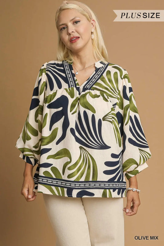 Boho Leaf Print Blouse