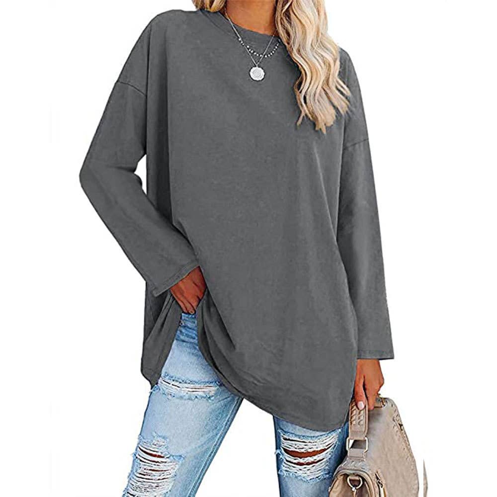 Cotton basic R-neck long sleeve t-shirt base oversized tee