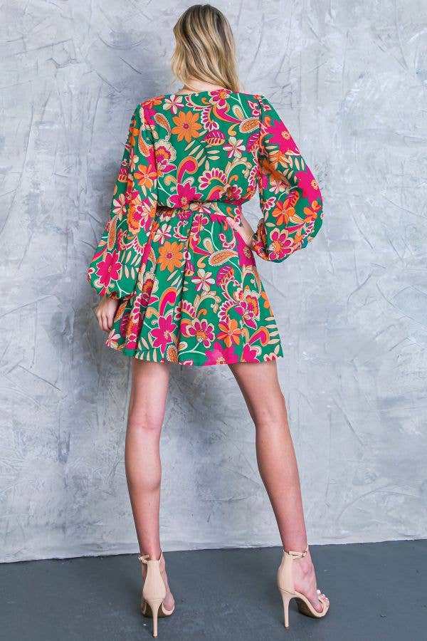 A printed woven mini dress