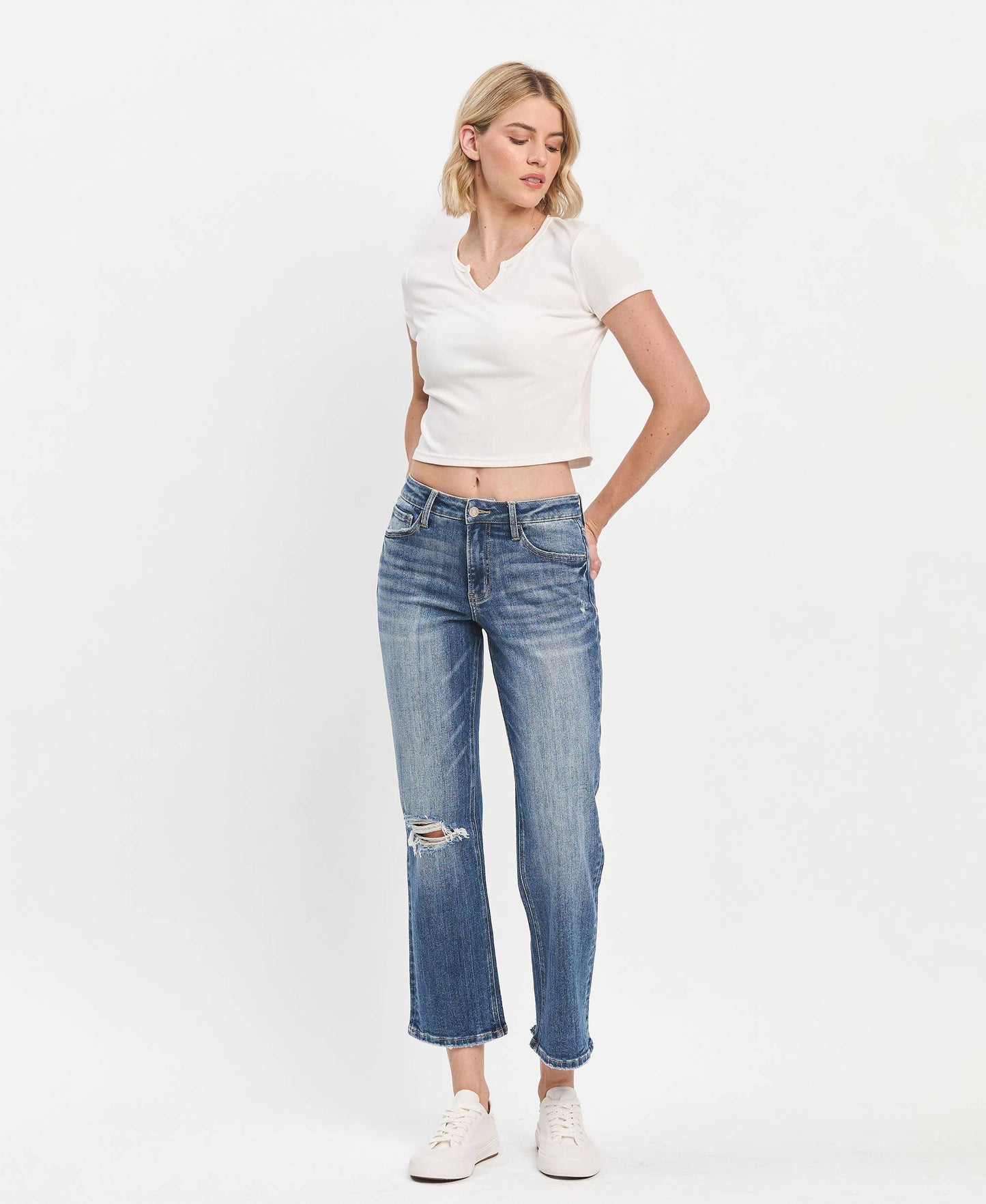 HIGH RISE ANKLE STRAIGHT JEANS