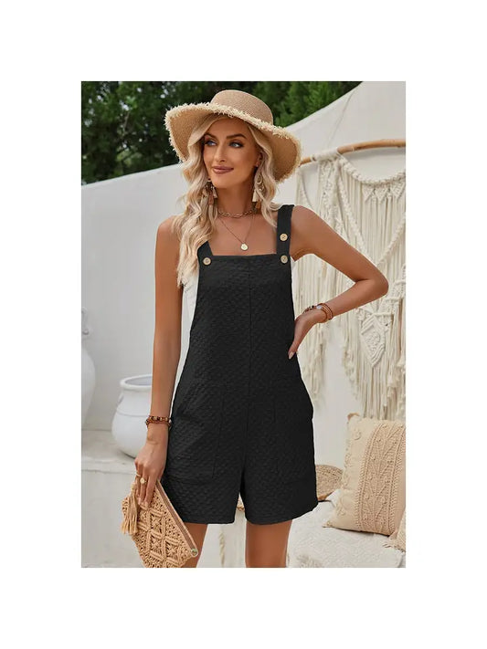 Sleeveless Square Neck Solid Pockets Loose Romper