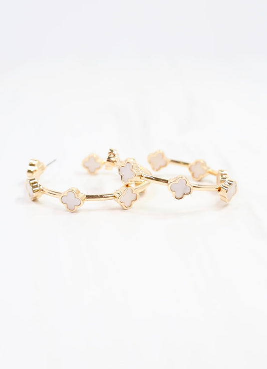 Stevens Clover Hoop Earring Gold