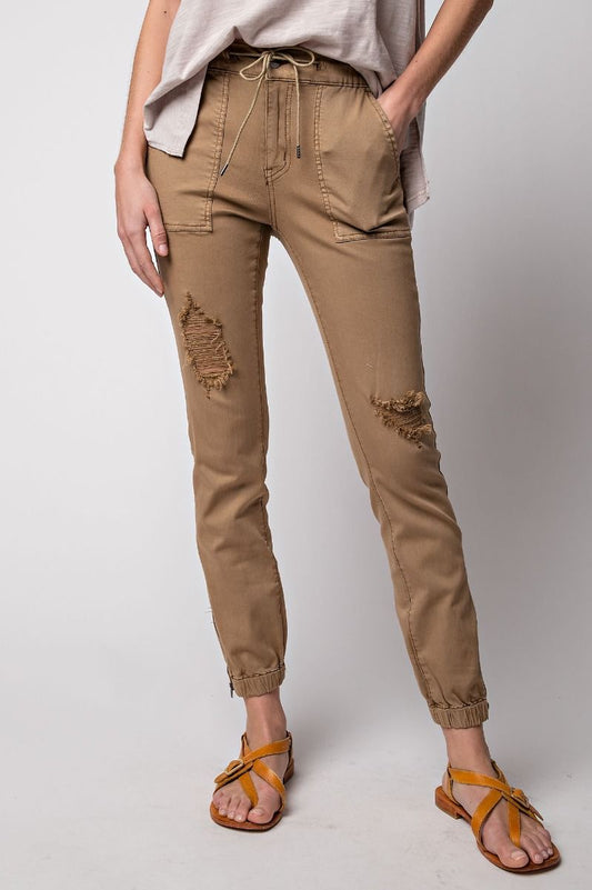 EASEL WASHED TWILL DISTRESSED PANTS