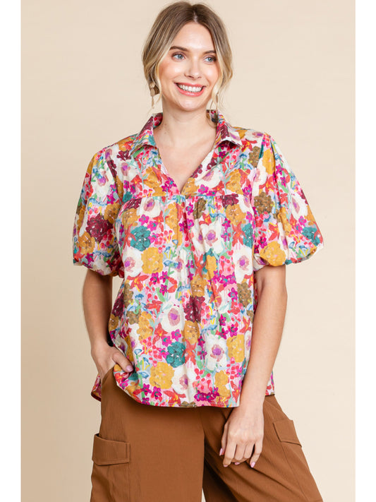 Fall Blooms Top - Short Sleeve Floral Print Top