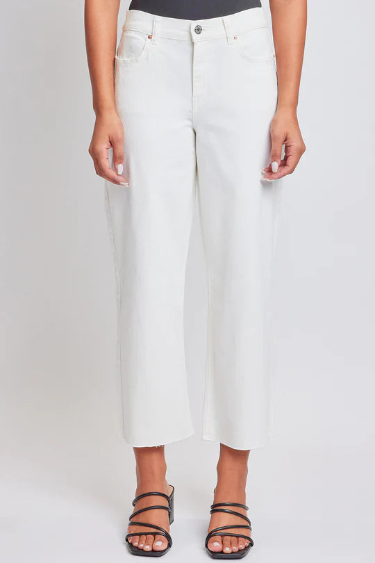 JUNIOR CROPPED HIGH-RISE WIDE LEG TROUSER PANTS – PEARL