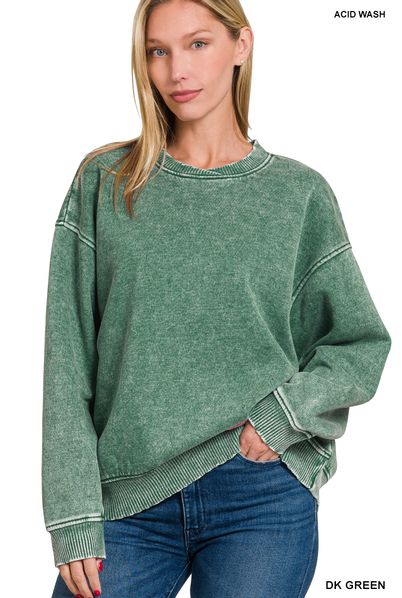 Acid wash oversized fleece pullover Sweatshirt Zenana Long Sleeve