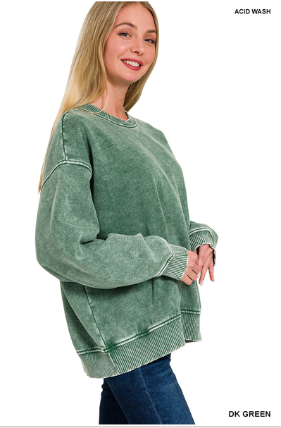 Acid wash oversized fleece pullover Sweatshirt Zenana Long Sleeve