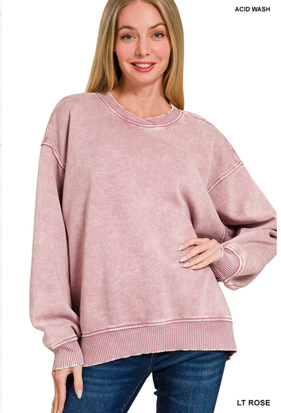 Acid wash oversized fleece pullover Sweatshirt Zenana Long Sleeve