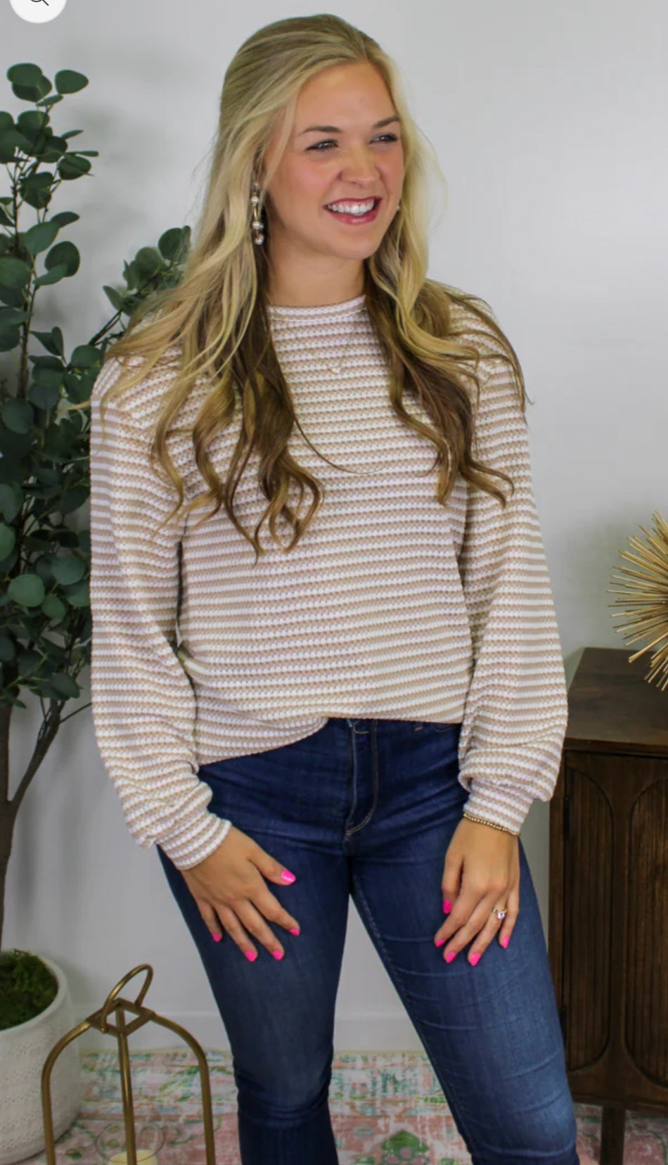 Striped Khaki Long Sleeve Top