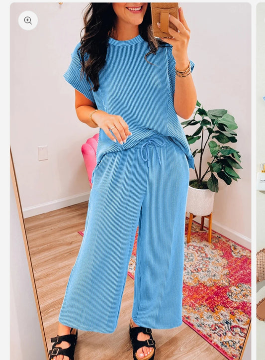 Blue Corded Pants Set