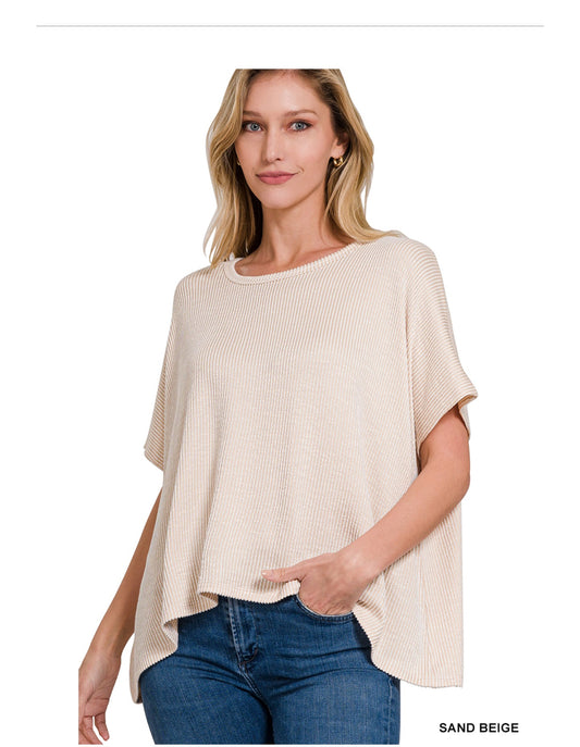 Ribbed striped oversized short sleeve top