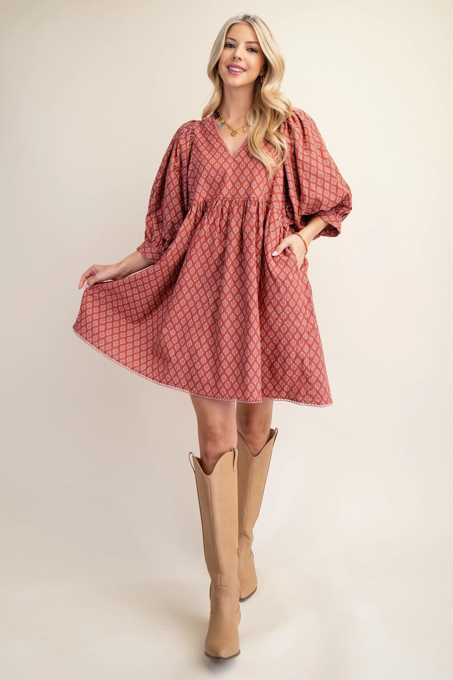 Babydoll Dress with Puff Sleeves