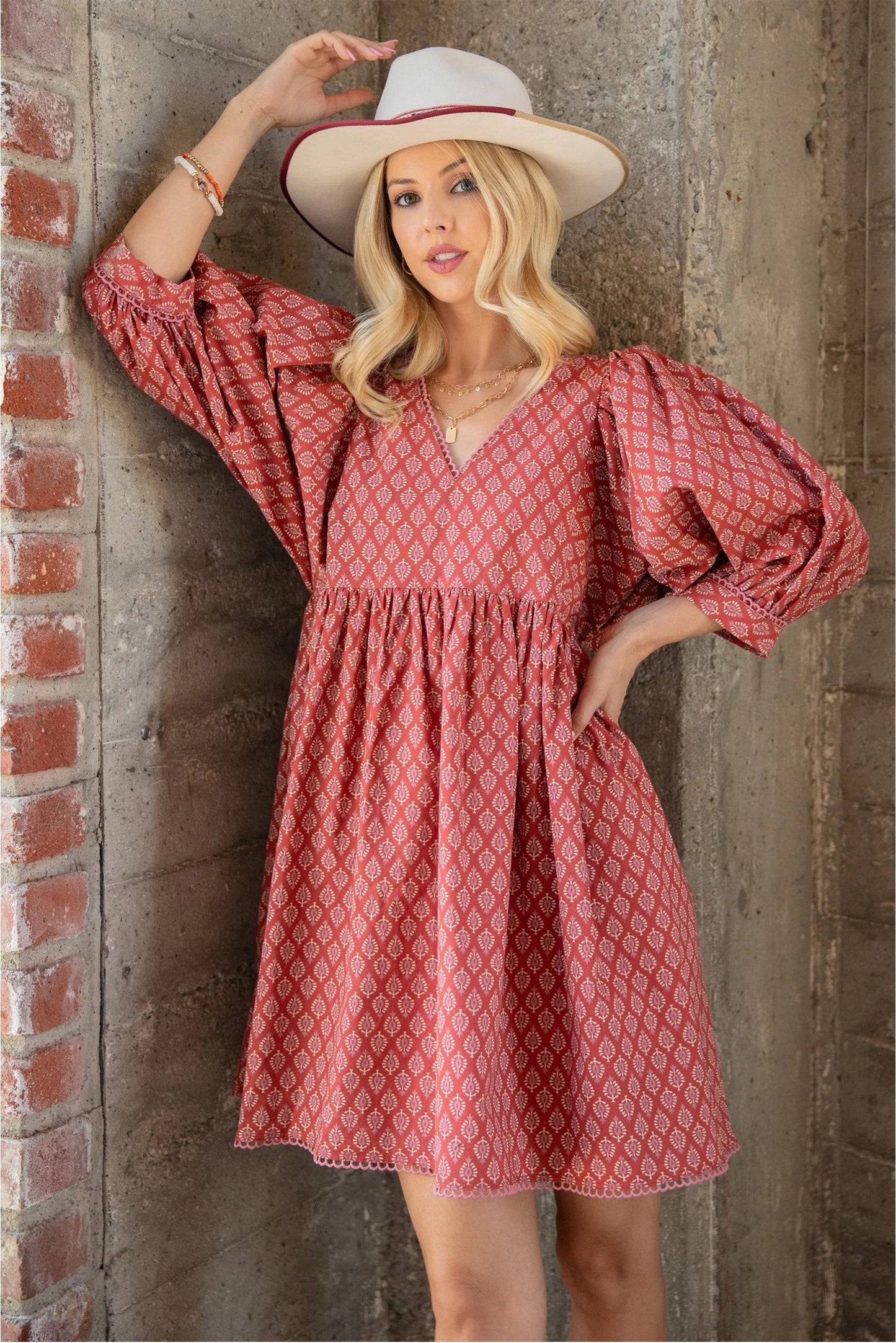 Babydoll Dress with Puff Sleeves