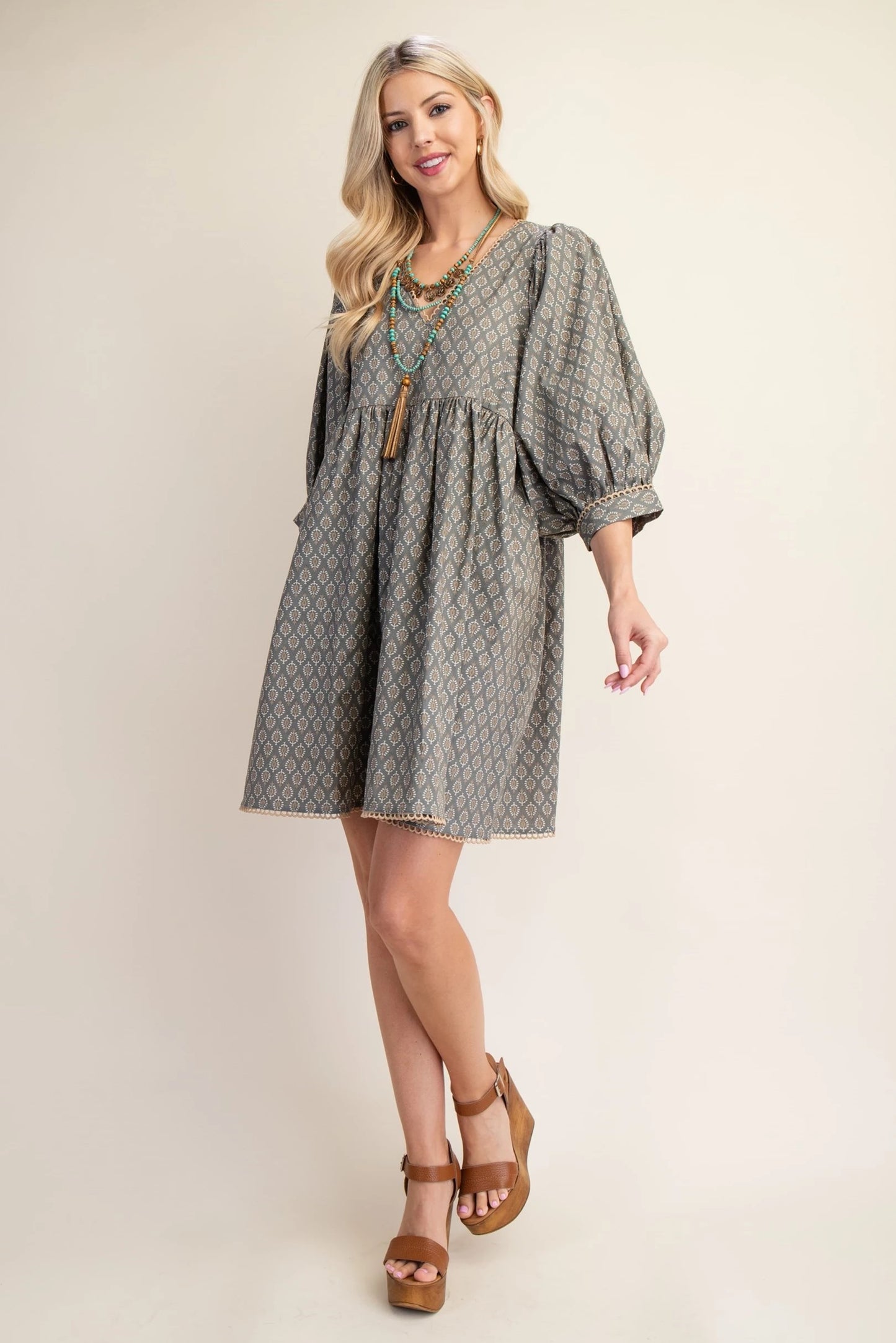 Babydoll Dress with Puff Sleeves