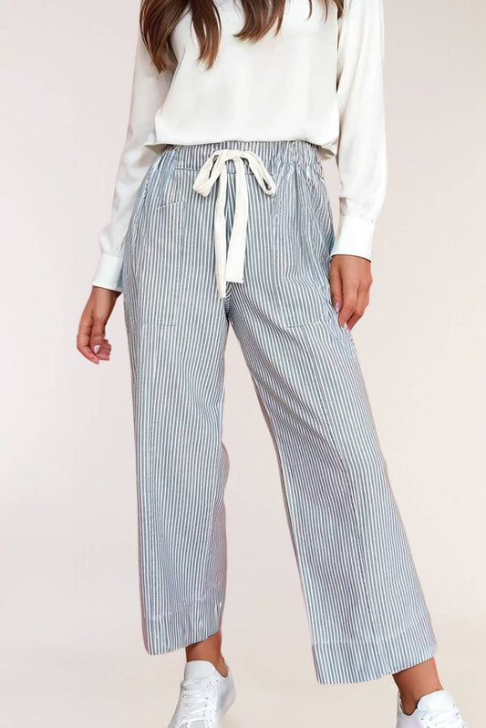 Stripe Mid Rise Drawstring Waist Pants