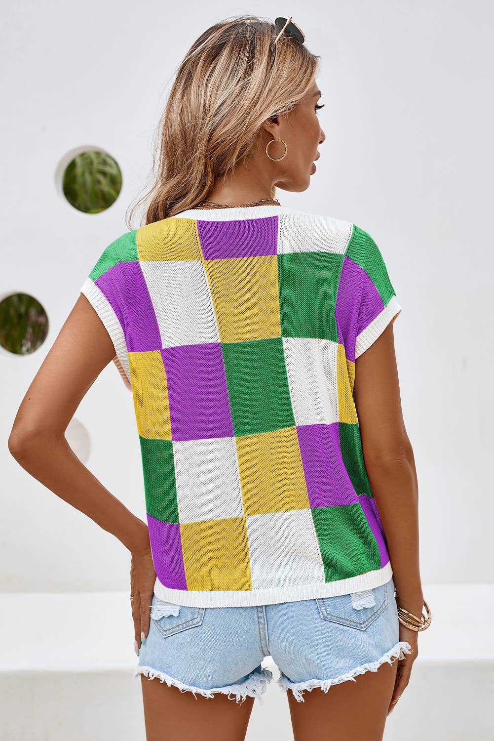 LDC Color Block Cap Sleeve Sweater