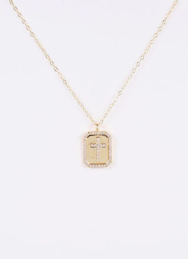 Captiva CZ Cross Plate Necklace Gold