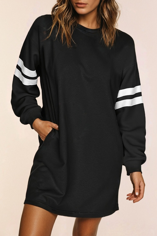 Varsity Contrast Banded Sleeve Shift Sweatshirt Fall Dress