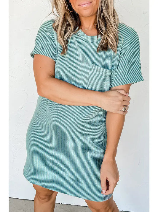 Striped Ribbed Knit T-Shirt Shift Dress