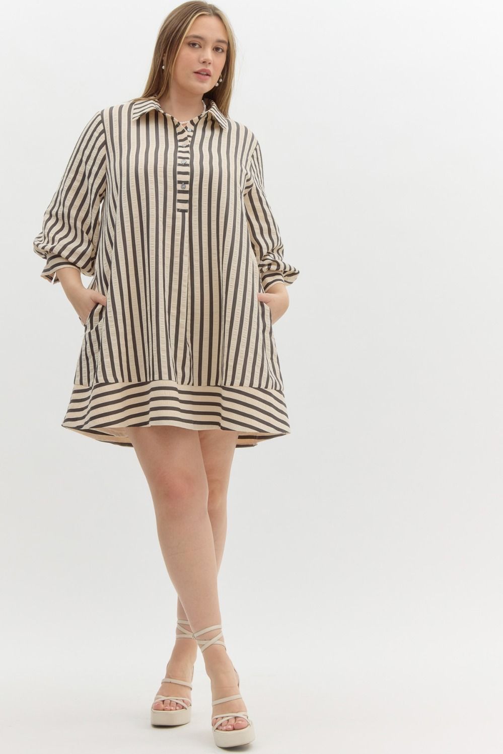 Striped Seersucker Plus Dress