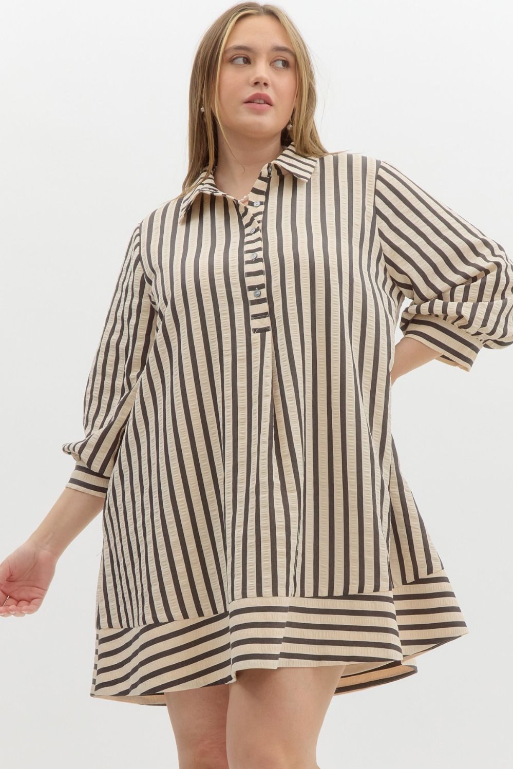 Striped Seersucker Plus Dress