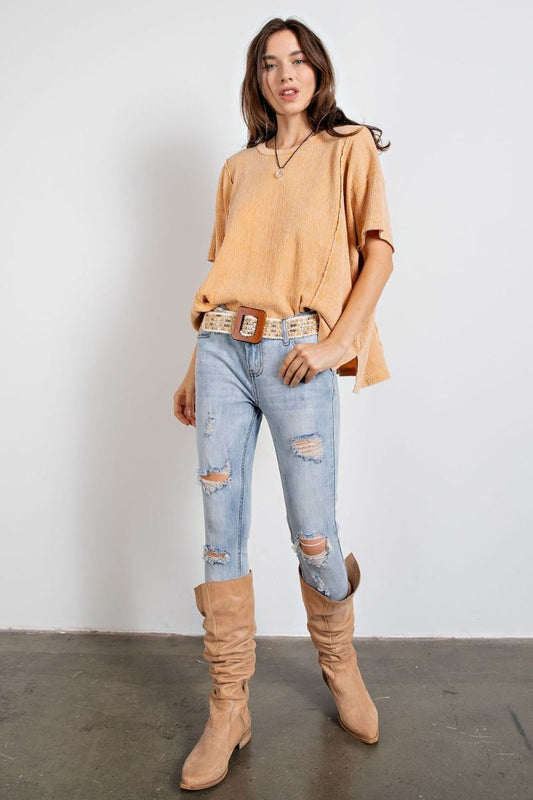 EASEL LOW-RISE SLIM LEG SILHOUETTE FEATURED DISTRESSED STRETCH DENIM PANTS/JEANS