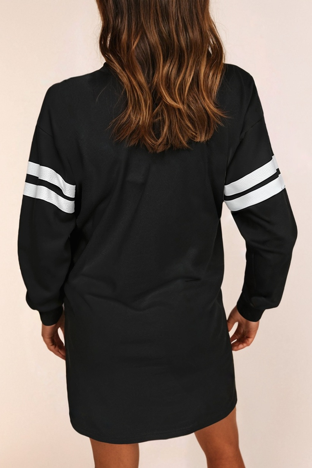 Varsity Contrast Banded Sleeve Shift Sweatshirt Fall Dress