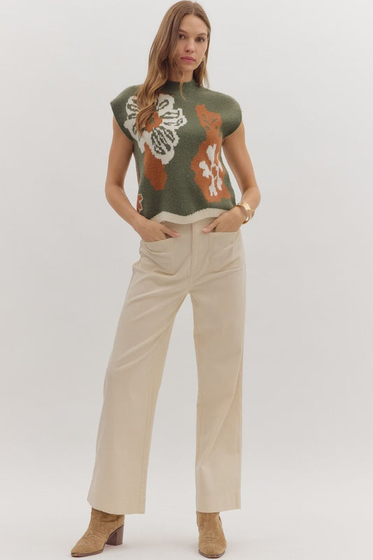 Solid high-rise wide leg pants - Ecru