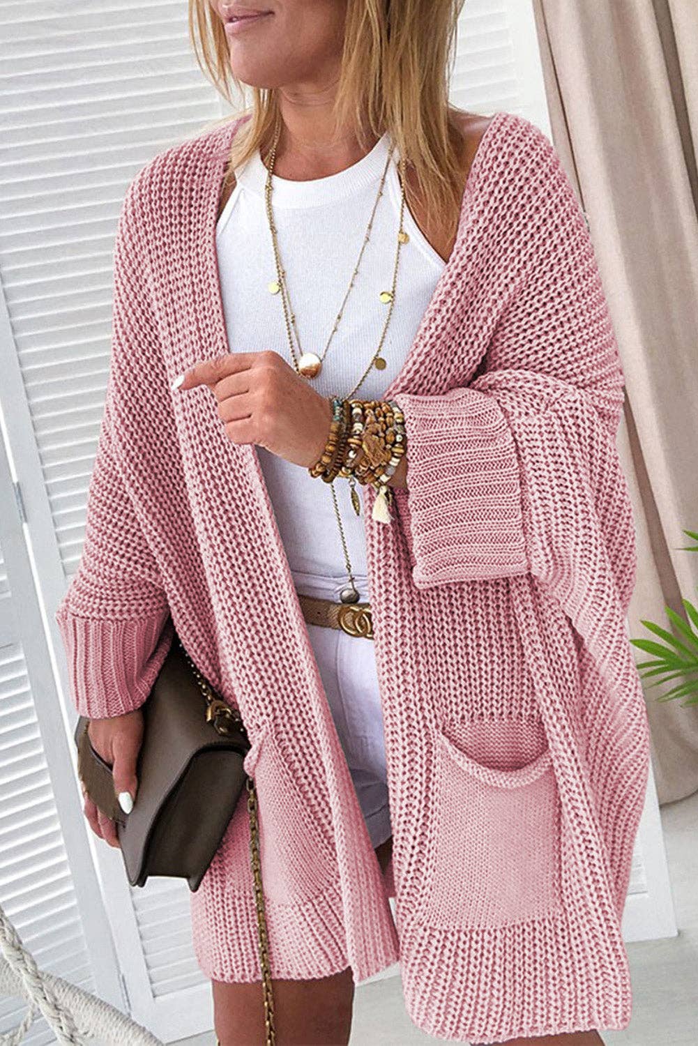 Oversized Fold Over Sleeve Sweater Cardigan