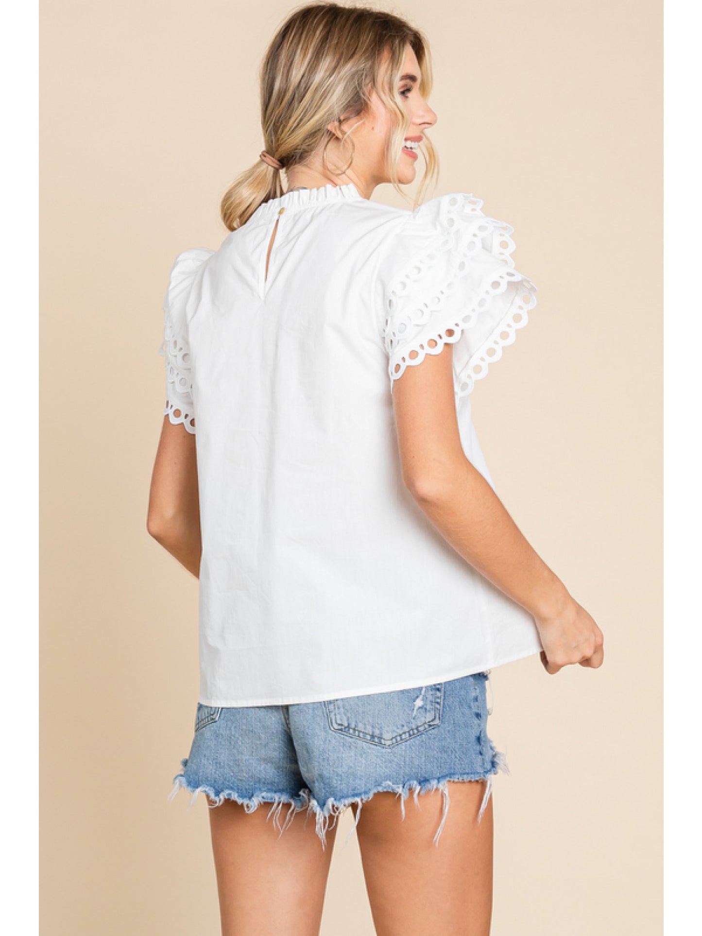 Solid Top with Frill Short Sleeves